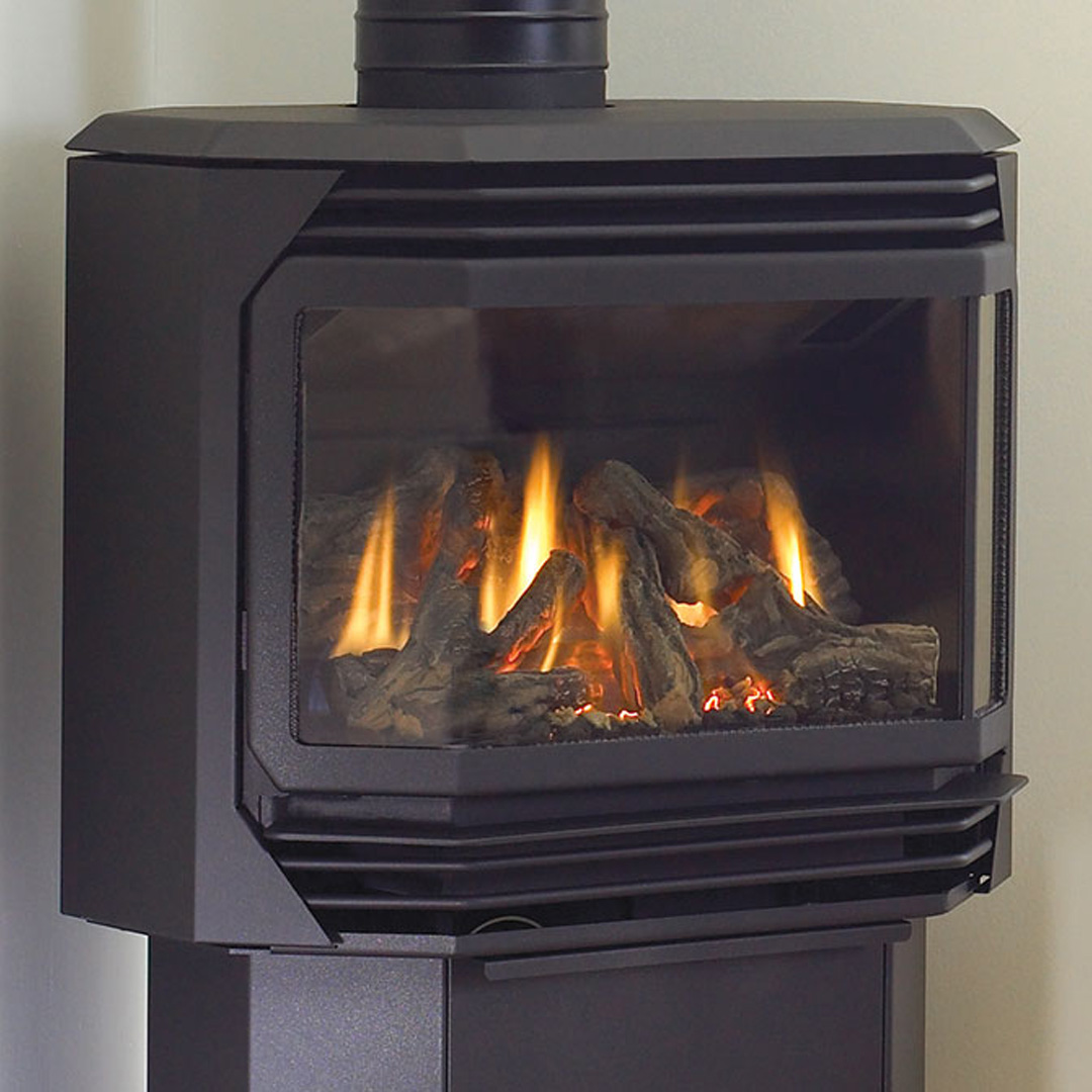 Regency FG39 Freestanding Gas Log Fire close up with black louvers
